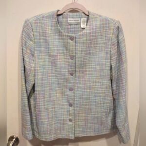 Alfred Dunner Women's Pastel Multicolor Tweed Blazer Jacket Sz 12 Petite Career